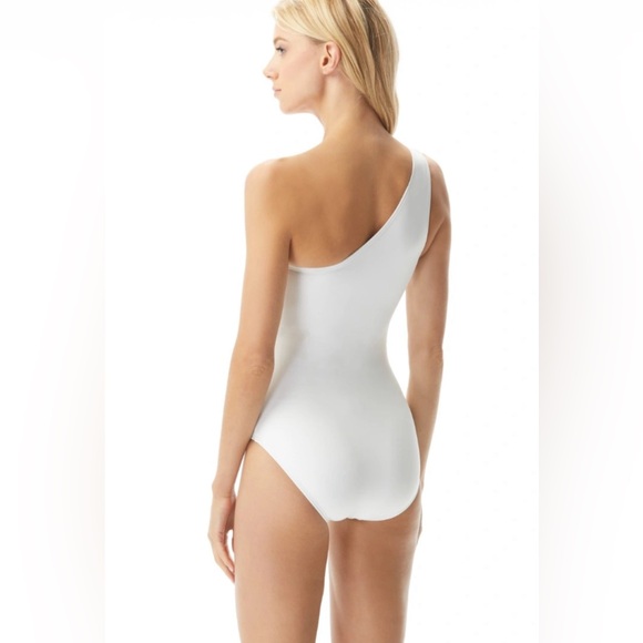 NWT MICHAEL Michael Kors Logo Ring One Shoulder One Piece Swimsuit, white - Picture 2 of 6
